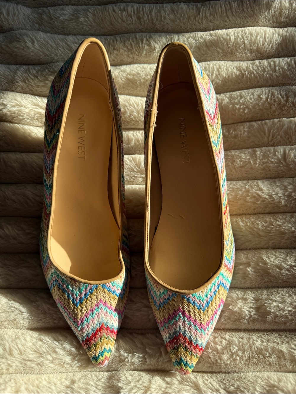 New never worn Nine West Multicolor Chevron Pointed-Toe Flats